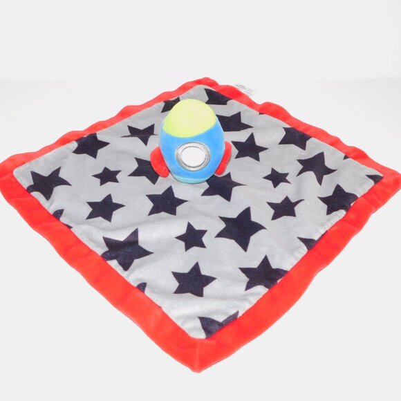 Baby Essentials Rocket Space Ship Black Gray Stars Red Trim Security Blanket - Picture 4 of 7